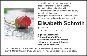 Traueranzeige von Elisabeth Schroth von Odenwälder Echo