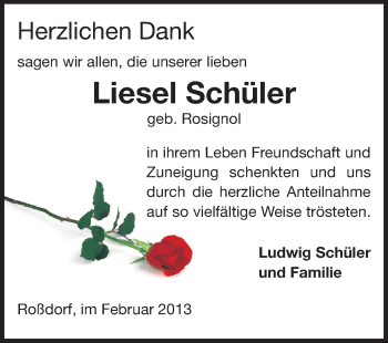 Traueranzeige von Liesel Schüler von Echo-Zeitungen (Gesamtausgabe)