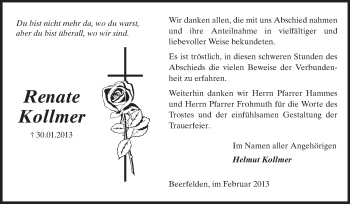 Traueranzeige von Renate Kollmer von Odenwälder Echo