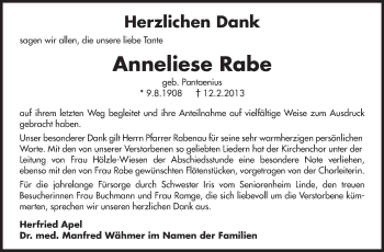 Traueranzeige von Anneliese Rabe von Echo-Zeitungen (Gesamtausgabe)