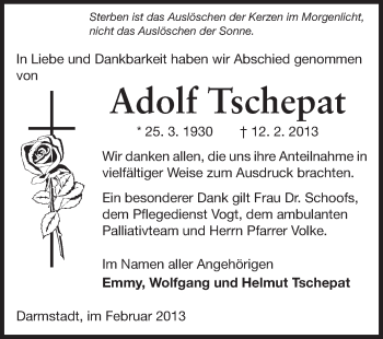 Traueranzeige von Adolf Tschepat von Echo-Zeitungen (Gesamtausgabe)