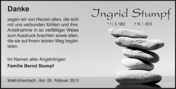 Traueranzeige von Ingrid Stumpf von Starkenburger Echo