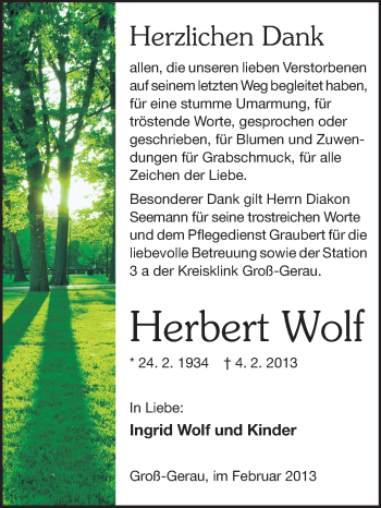 Traueranzeige von Herbert Wolf von Rüsselsheimer Echo, Groß-Gerauer-Echo, Ried Echo
