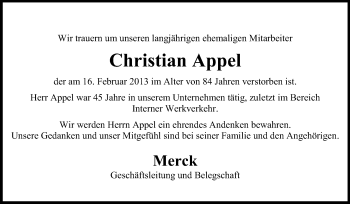 Traueranzeige von Christian Appel von Echo-Zeitungen (Gesamtausgabe)