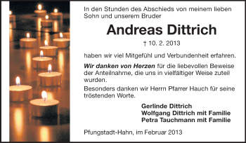Traueranzeige von Andreas Dittrich von Echo-Zeitungen (Gesamtausgabe)