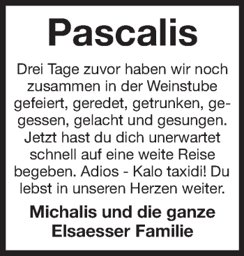 Traueranzeige von Pascalis Goutesidis von Echo-Zeitungen (Gesamtausgabe)