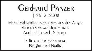 Traueranzeige von Gerhard Panzer von Echo-Zeitungen (Gesamtausgabe)