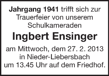 Traueranzeige von Ingbert Ensinger von Starkenburger Echo