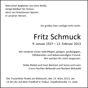 Traueranzeige von Fritz Schmuck von Echo-Zeitungen (Gesamtausgabe)
