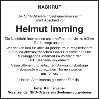 Traueranzeige von Helmut Imming von Echo-Zeitungen (Gesamtausgabe)