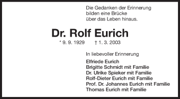 Traueranzeige von Rolf Eurich von Echo-Zeitungen (Gesamtausgabe)