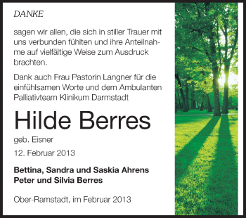 Traueranzeige von Hilde Berres von Echo-Zeitungen (Gesamtausgabe)