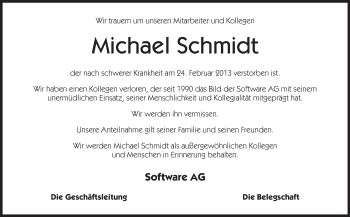 Traueranzeige von Michael Schmidt von Echo-Zeitungen (Gesamtausgabe)