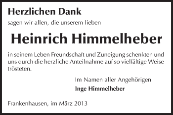 Traueranzeige von Heinrich Himmelheber von Echo-Zeitungen (Gesamtausgabe)