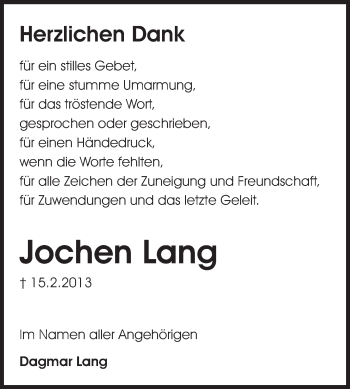 Traueranzeige von Jochen Lang von Echo-Zeitungen (Gesamtausgabe)