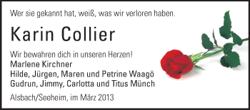 Traueranzeige von Karin Collier von Echo-Zeitungen (Gesamtausgabe)