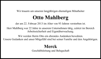 Traueranzeige von Otto Mahlberg von Echo-Zeitungen (Gesamtausgabe)