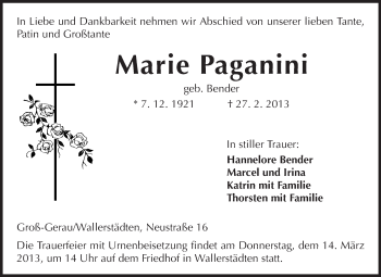 Traueranzeige von Marie Paganini von Rüsselsheimer Echo, Groß-Gerauer-Echo, Ried Echo