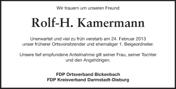 Traueranzeige von Rolf-H. Kamermann von Echo-Zeitungen (Gesamtausgabe)