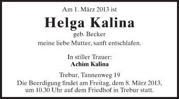 Traueranzeige von Achim Kalina von Rüsselsheimer Echo, Groß-Gerauer-Echo, Ried Echo