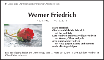 Traueranzeige von Werner Friedrich von Echo-Zeitungen (Gesamtausgabe)