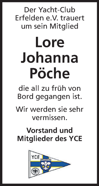 Traueranzeige von Lore Johanna Pöche von Rüsselsheimer Echo, Groß-Gerauer-Echo, Ried Echo