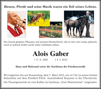 Traueranzeige von Alois Gaber von Starkenburger Echo