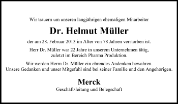 Traueranzeige von Helmut Müller von Echo-Zeitungen (Gesamtausgabe)