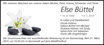 Traueranzeige von Else Büttel von Echo-Zeitungen (Gesamtausgabe)