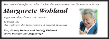 Traueranzeige von Margarete Wohland von Echo-Zeitungen (Gesamtausgabe)