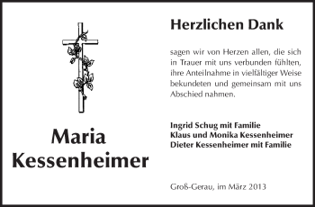 Traueranzeige von Maria Kessenheimer von Rüsselsheimer Echo, Groß-Gerauer-Echo, Ried Echo