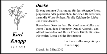 Traueranzeige von Karl Knapp von Odenwälder Echo