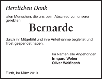Traueranzeige von Bernarde Weber von Starkenburger Echo