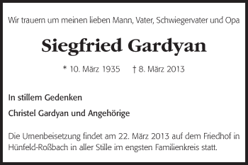 Traueranzeige von Siegfried Gardyan von Starkenburger Echo