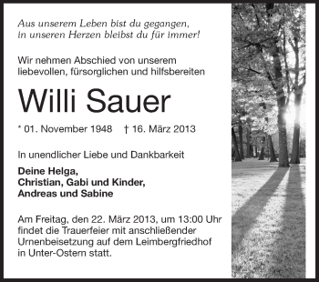Traueranzeige von Willi Sauer von Odenwälder Echo