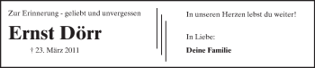 Traueranzeige von Ernst Dörr von Darmstädter Echo, Odenwälder Echo, Rüsselsheimer Echo, Groß-Gerauer-Echo, Ried Echo