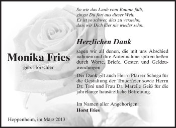 Traueranzeige von Monika Fries von Starkenburger Echo