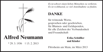Traueranzeige von Alfred Neumann von Rüsselsheimer Echo, Groß-Gerauer-Echo, Ried Echo