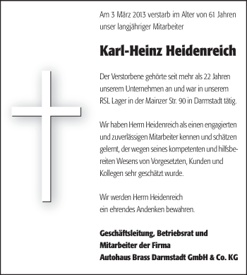 Traueranzeige von Karl-Heinz Heidenreich von Echo-Zeitungen (Gesamtausgabe)