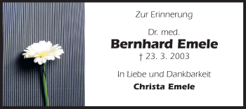 Traueranzeige von Bernhard Emele von Echo-Zeitungen (Gesamtausgabe)