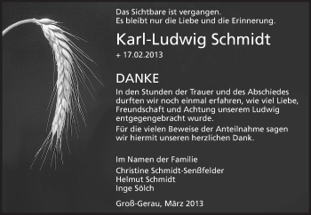 Traueranzeige von Karl-Ludwig Schmidt von Rüsselsheimer Echo, Groß-Gerauer-Echo, Ried Echo