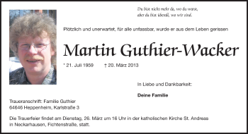 Traueranzeige von Martin Guthier-Wacker von Starkenburger Echo