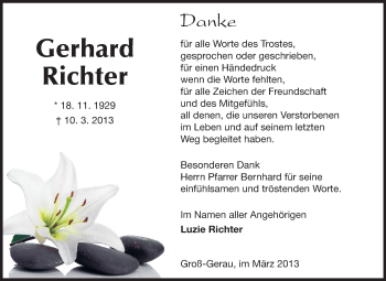 Traueranzeige von Gerhard Richter von Rüsselsheimer Echo, Groß-Gerauer-Echo, Ried Echo
