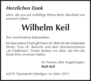 Traueranzeige von Wilhelm Keil von Echo-Zeitungen (Gesamtausgabe)