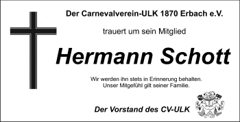 Traueranzeige von Hermann Schott von Odenwälder Echo