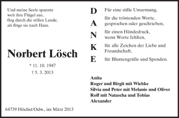 Traueranzeige von Norbert Lösch von Odenwälder Echo