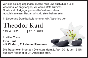 Traueranzeige von Theodor Kaul von Echo-Zeitungen (Gesamtausgabe)