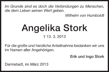 Traueranzeige von Angelika Stork von Echo-Zeitungen (Gesamtausgabe)