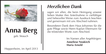 Traueranzeige von Anna Berg von Starkenburger Echo
