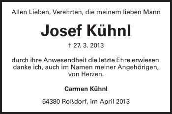 Traueranzeige von Josef Kühnl von Echo-Zeitungen (Gesamtausgabe)